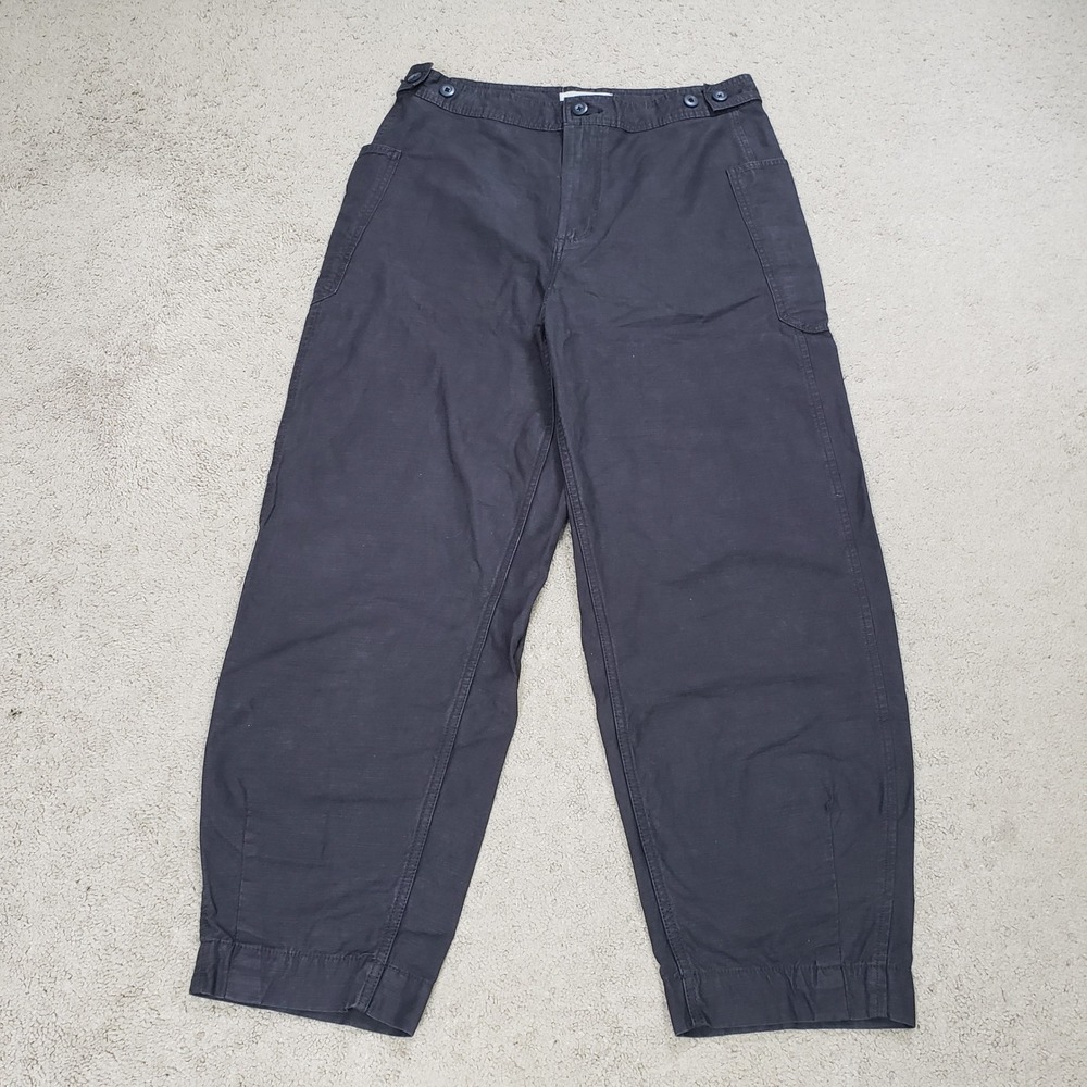Everlane Utility Barrel Fatigue Pants 12 Org Cotton Linen Washed Black Stretch